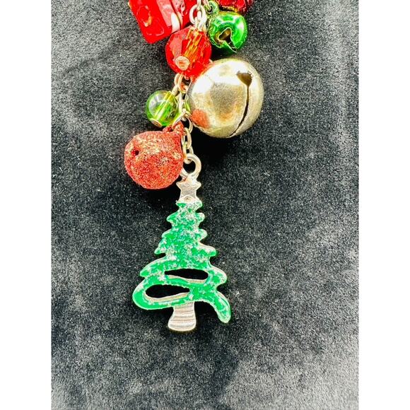 Christmas Tree Necklace Jingle Bells Red Green Beads Holiday Jewelry Gift Festiv - Picture 2 of 6